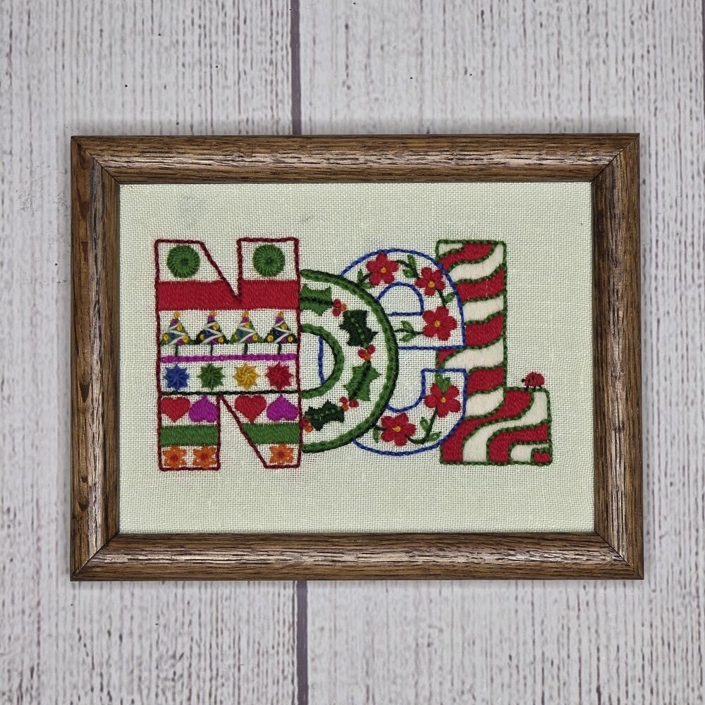 Vintage NOEL Christmas Cross Stitch Embroidery Framed Holiday Needlework - Picture 2 of 6